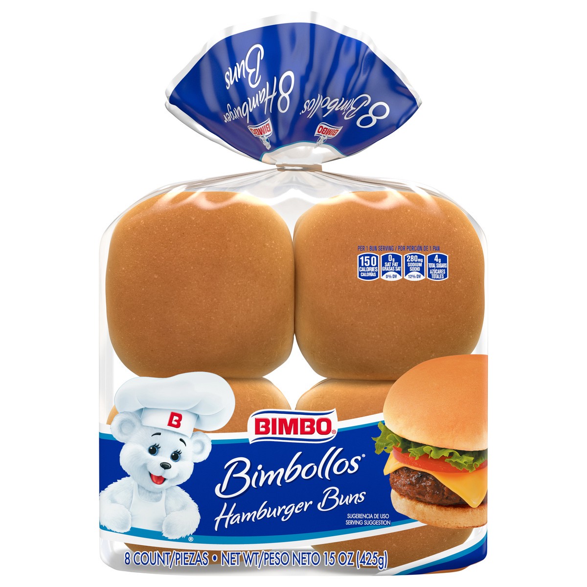 slide 1 of 1, Bimbo Bimbollos Hamburger Buns, 8 count, 15 oz, 8 ct