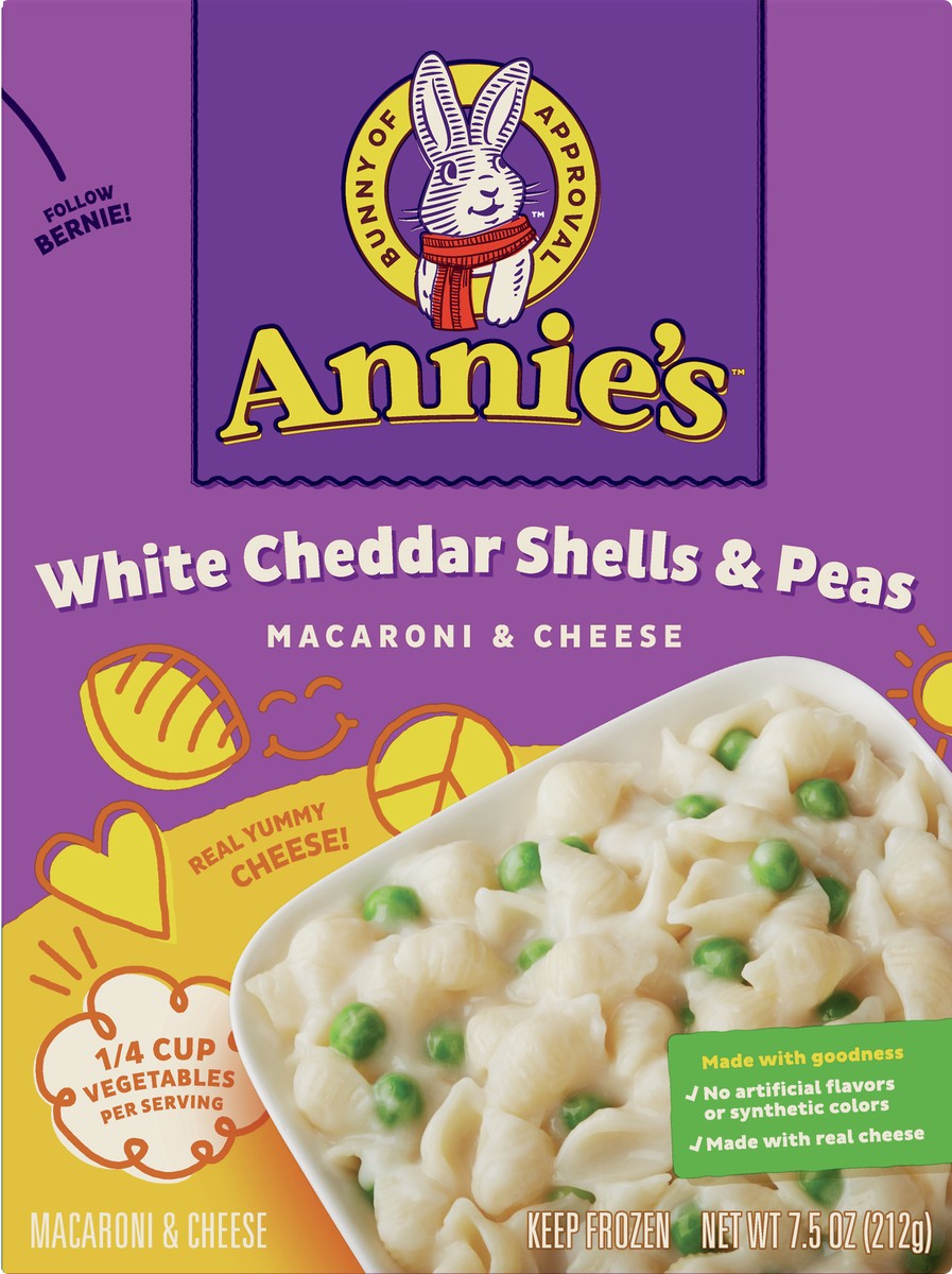 slide 5 of 13, Annie's White Cheddar Shells & Peas Macaroni & Cheese 7.5 oz, 1 ct