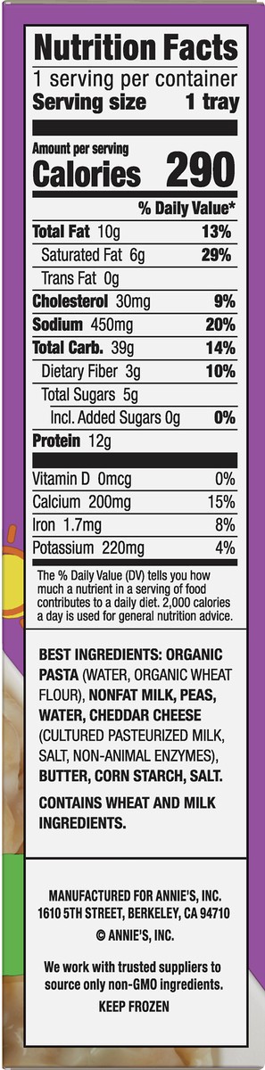 slide 3 of 13, Annie's White Cheddar Shells & Peas Macaroni & Cheese 7.5 oz, 1 ct