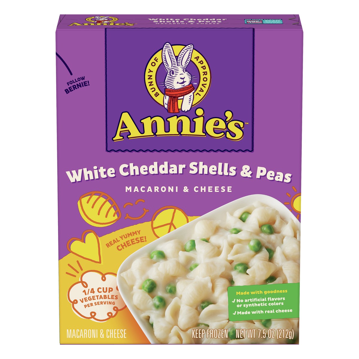 slide 10 of 13, Annie's White Cheddar Shells & Peas Macaroni & Cheese 7.5 oz, 1 ct