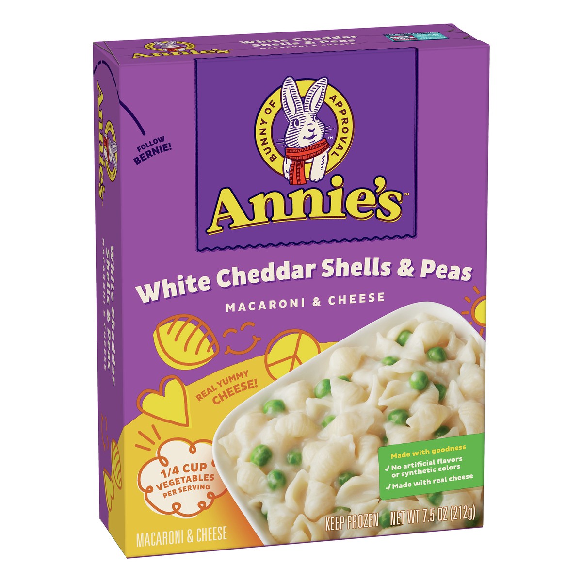 slide 8 of 13, Annie's White Cheddar Shells & Peas Macaroni & Cheese 7.5 oz, 1 ct