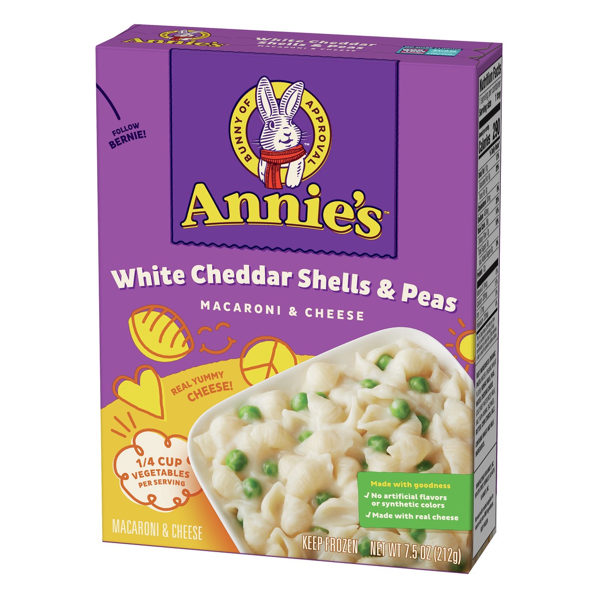 slide 11 of 13, Annie's White Cheddar Shells & Peas Macaroni & Cheese 7.5 oz, 1 ct