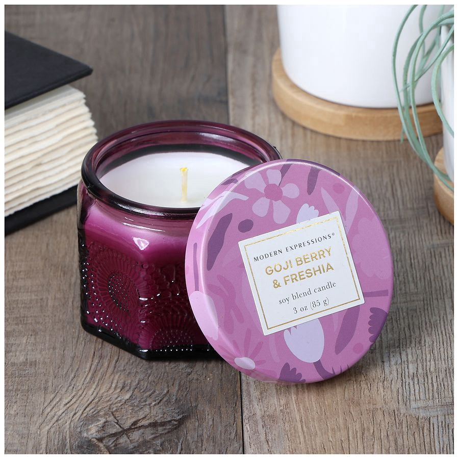 slide 4 of 5, Modern Expressions Soy Blend Candle Goji Berry & Freshia, 3 oz