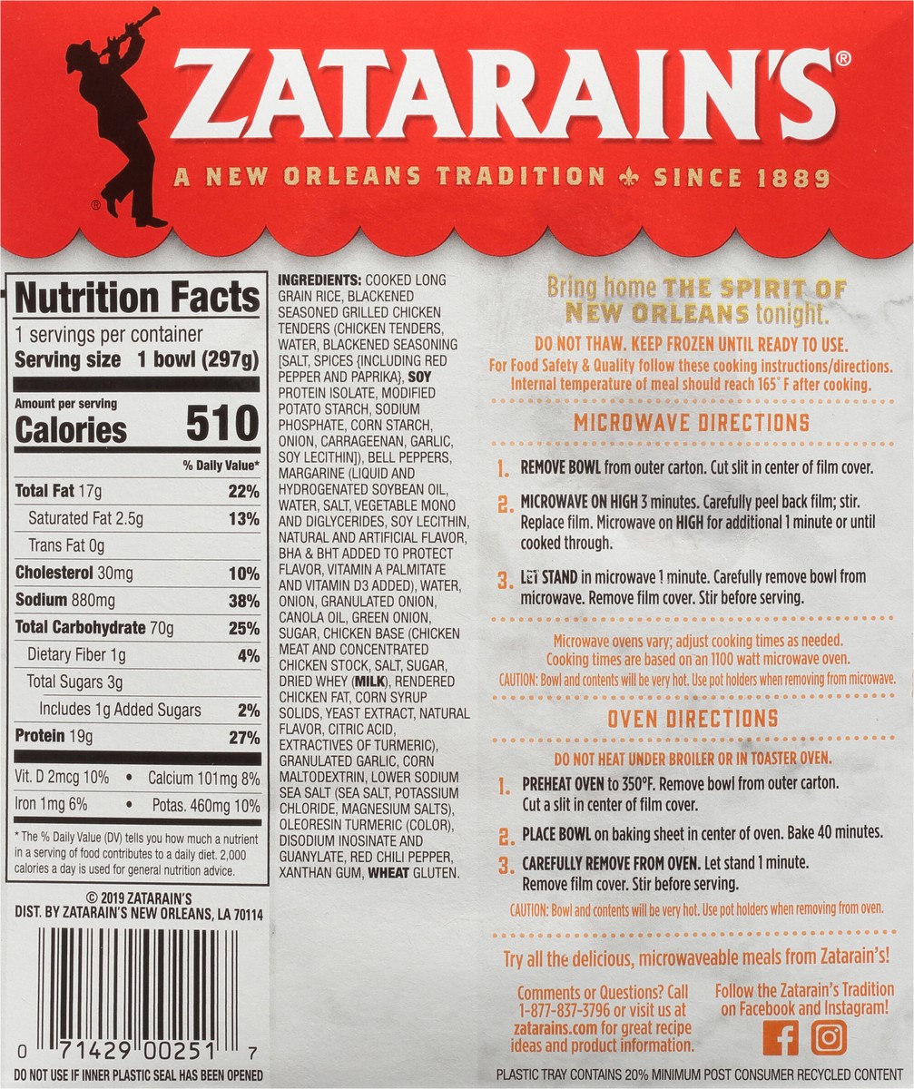 slide 5 of 9, Zatarain's Frozen Meal - Blackened Chicken with Yellow Rice, 10.5 oz