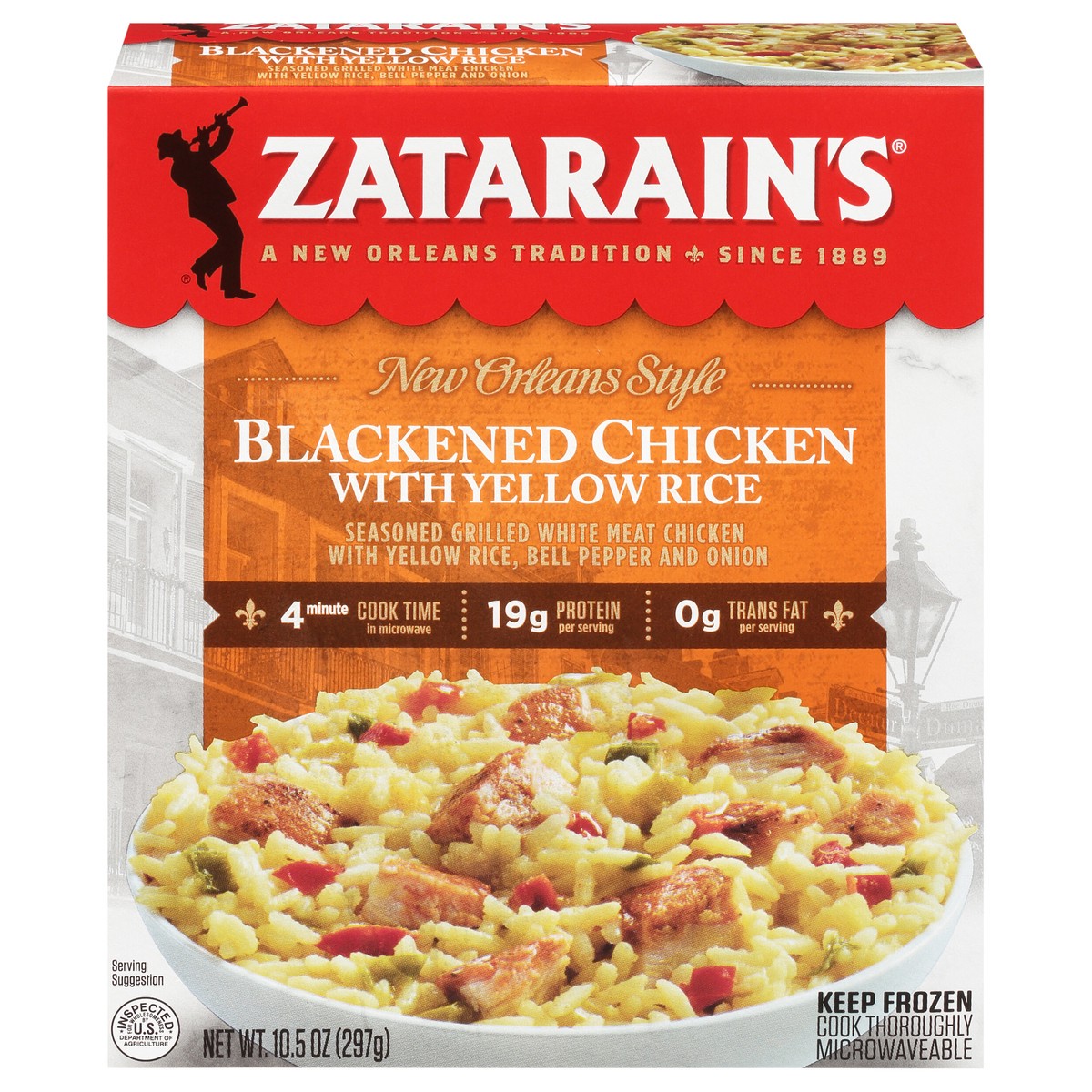 slide 1 of 9, Zatarain's Frozen Meal - Blackened Chicken with Yellow Rice, 10.5 oz