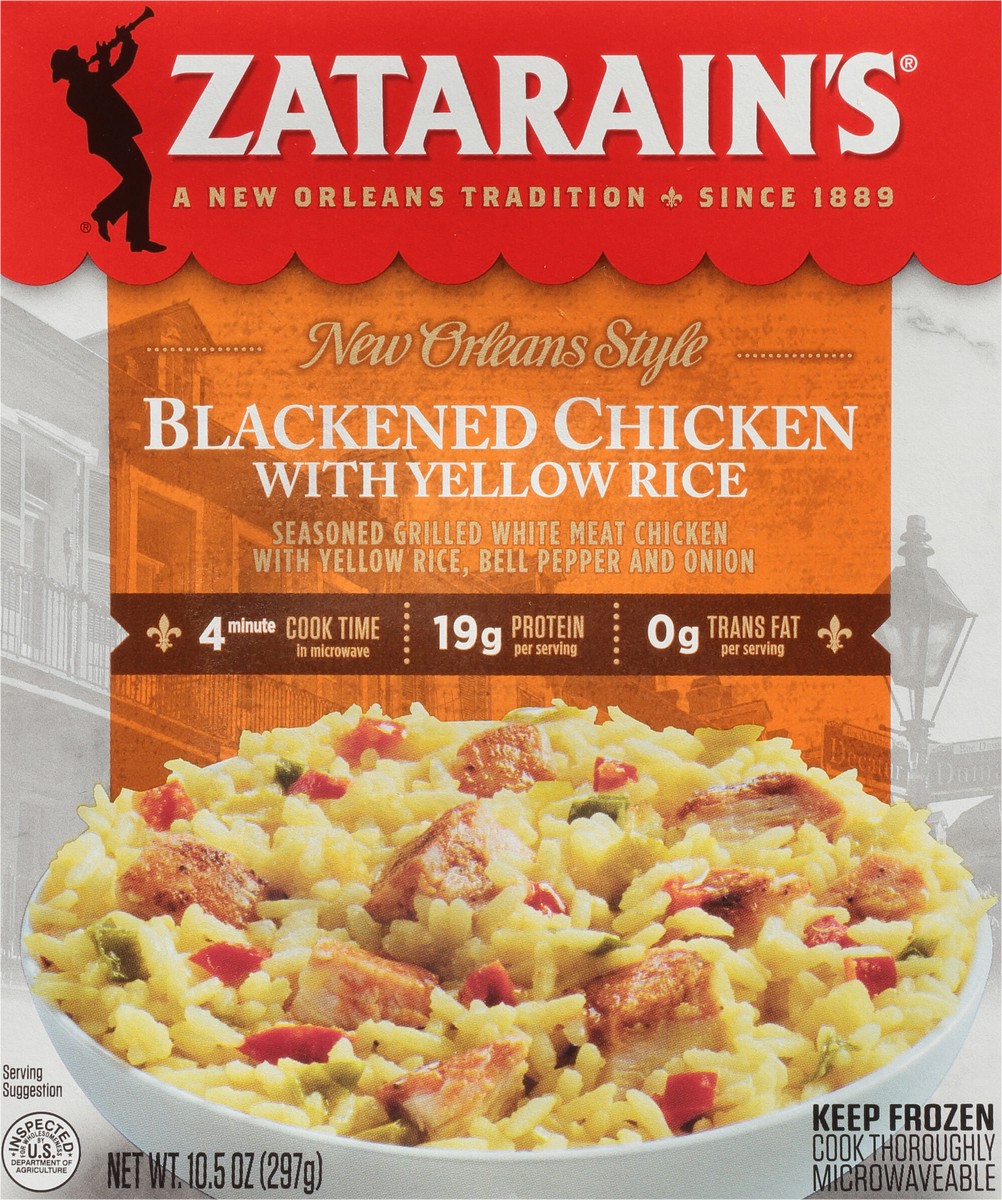 slide 6 of 9, Zatarain's Frozen Meal - Blackened Chicken with Yellow Rice, 10.5 oz
