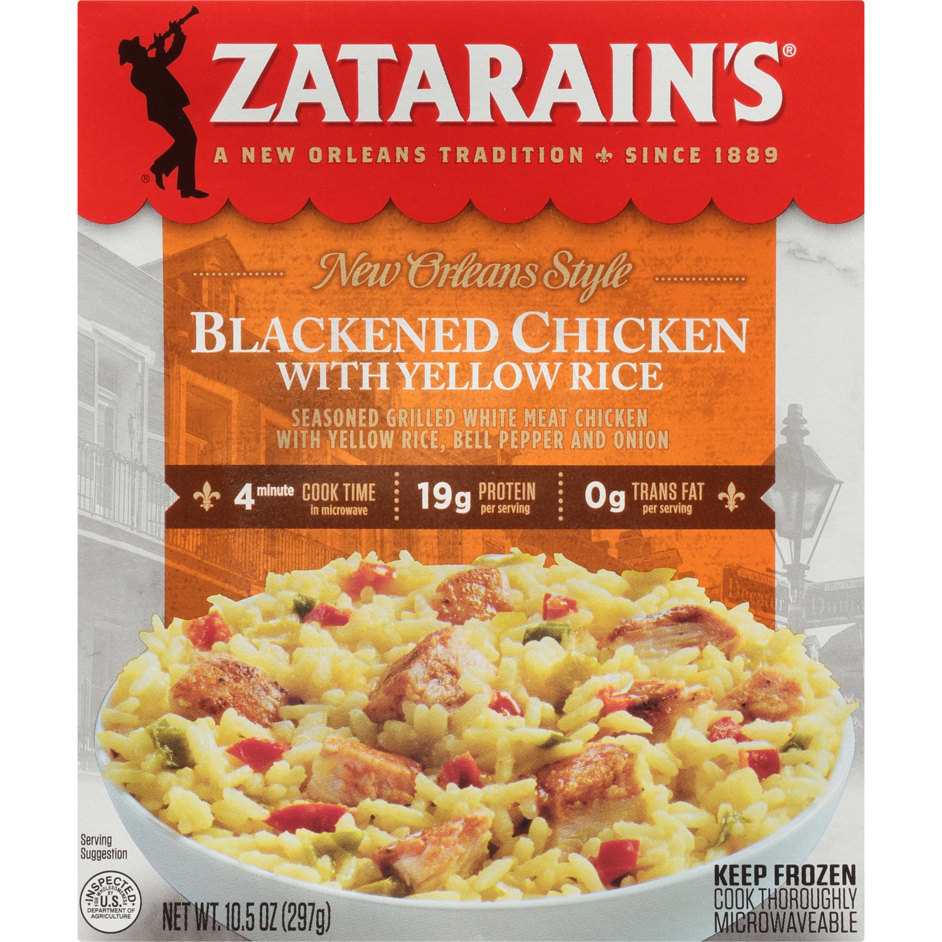 slide 1 of 9, Zatarain's Frozen Meal - Blackened Chicken with Yellow Rice, 10.5 oz