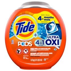 Tide 4-n-1 Ultra Oxi PODS Laundry Detergent Pacs, 57 Count, HE Compatible, Built in Pre-treater for Stains