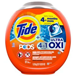 Tide 4-n-1 Ultra Oxi PODS Laundry Detergent Pacs, 57 Count, HE Compatible, Built in Pre-treater for Stains