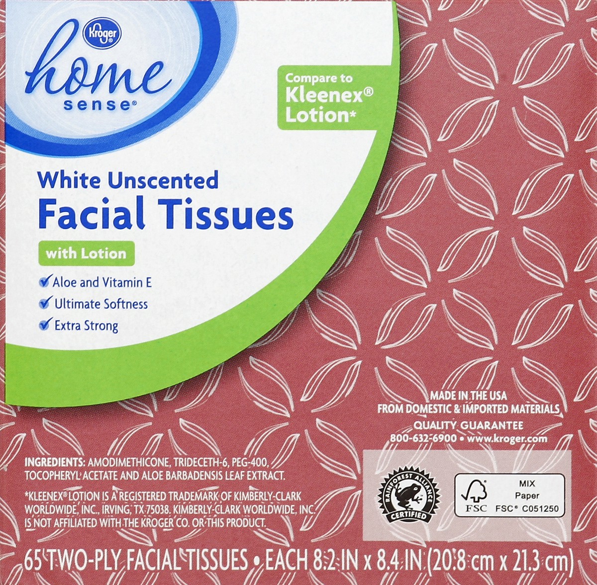 slide 4 of 4, Kroger Home Sense White Unscented Facial Tissues With Lotion, 65 ct