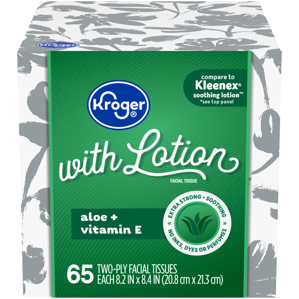 slide 1 of 4, Kroger Home Sense White Unscented Facial Tissues With Lotion, 65 ct