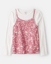 Oshkosh Girls Long-Sleeve 2-Piece Top Set - Pink/White Multi 6-6X