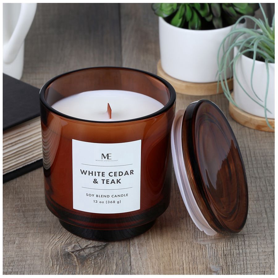 slide 5 of 5, Modern Expressions Soy Blend Candle White Cedar & Teak, 13 oz