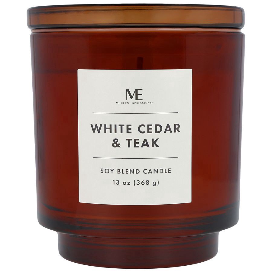 slide 1 of 5, Modern Expressions Soy Blend Candle White Cedar & Teak, 13 oz
