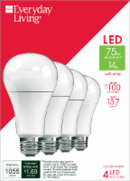 slide 1 of 1, Everyday Living LED 14-Watt (75-Watt) Soft White A21 Light Bulb, 4 ct