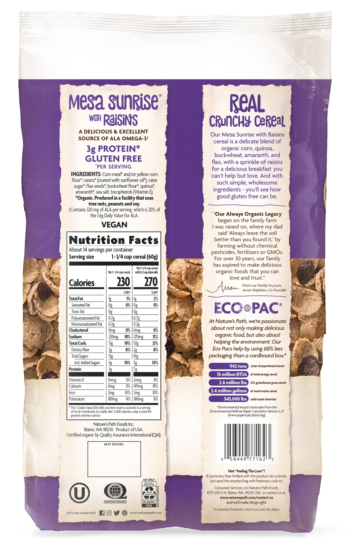 slide 6 of 6, Nature's Path Organic Mesa Sunrise With Raisins Cold Cereal 29oz EcoPac Bag, 29.1 oz