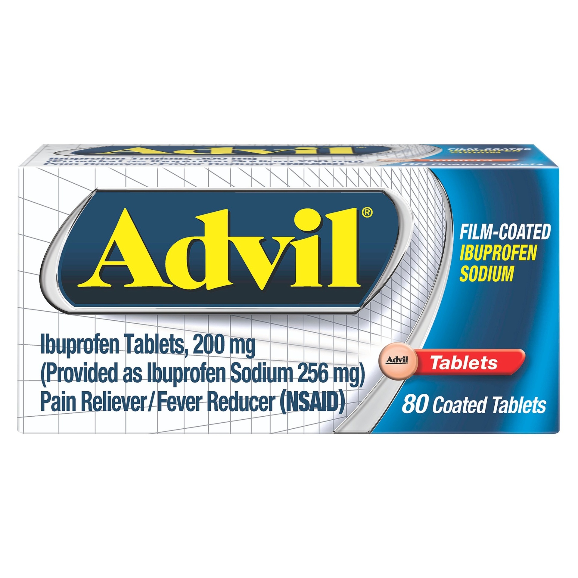 slide 1 of 7, Advil Pain And Fever Reducer Film Coated Tablets - Ibuprofen, 80 ct