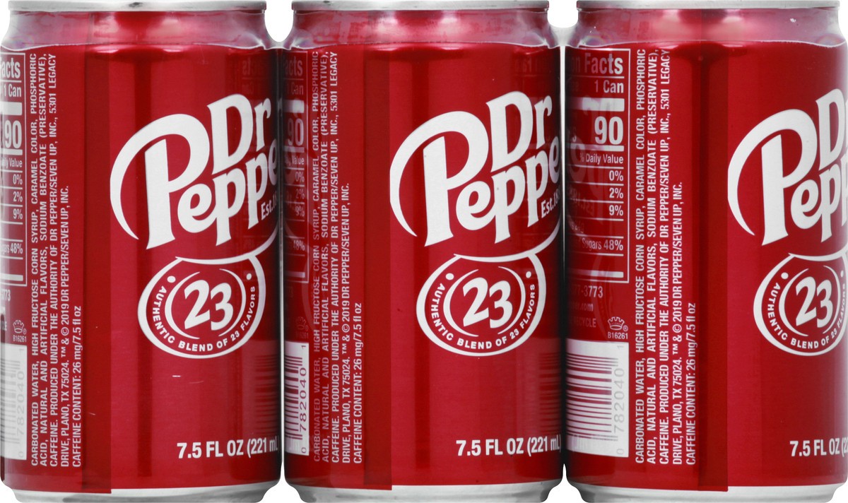 slide 6 of 13, Dr Pepper Soda, 7.5 fl oz cans, 6 pack, 6 ct; 7.5 oz