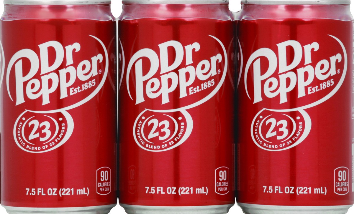 slide 11 of 13, Dr Pepper Soda, 7.5 fl oz cans, 6 pack, 6 ct; 7.5 oz