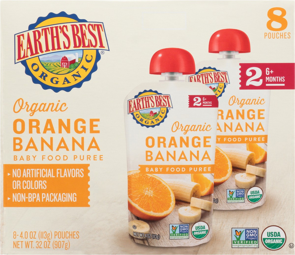 slide 2 of 10, Earth's Best Orange Banana Baby Food Puree 8 pk, 4 oz