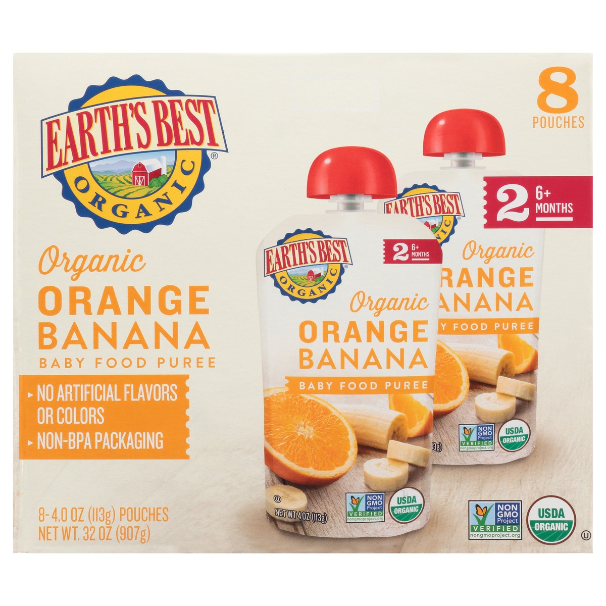 slide 1 of 10, Earth's Best Orange Banana Baby Food Puree 8 pk, 4 oz