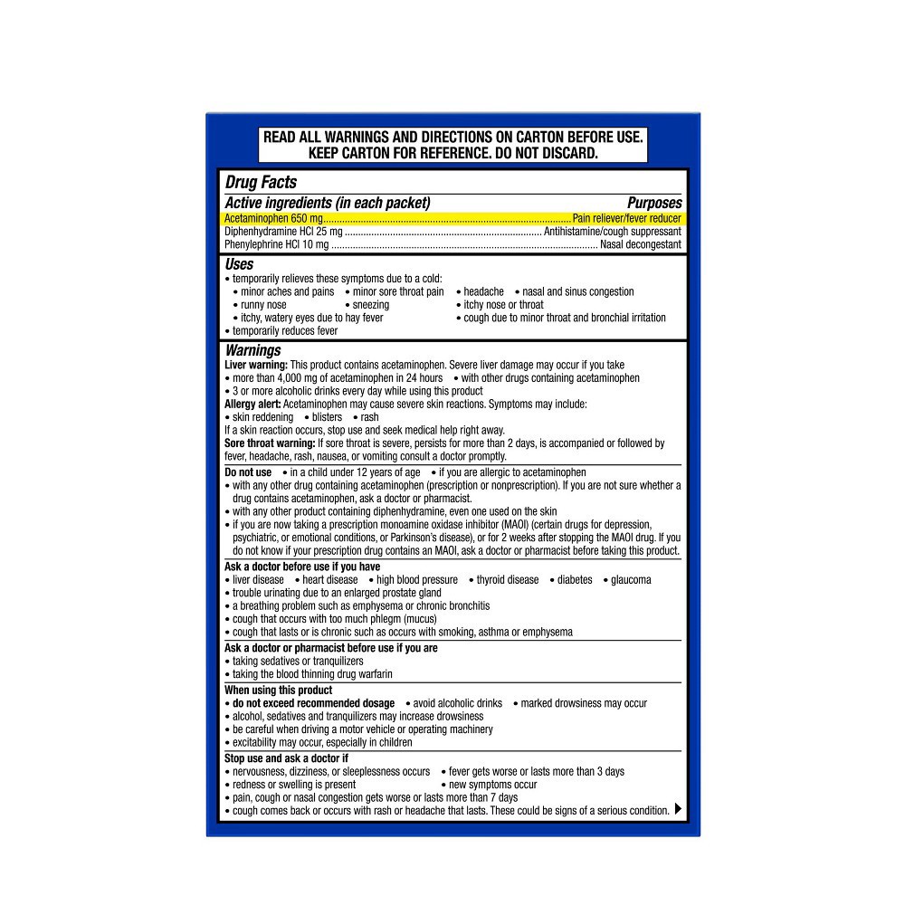slide 3 of 4, Theraflu Nighttime Severe Cold and Cough Hot Liquid Powder, 6 ct