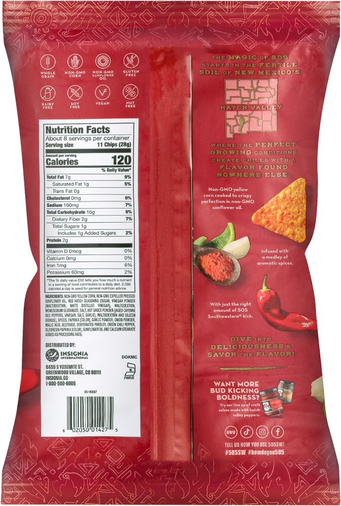 slide 5 of 5, 505 Hatch Magic Red Chili Tortilla Chips, 7.5 oz