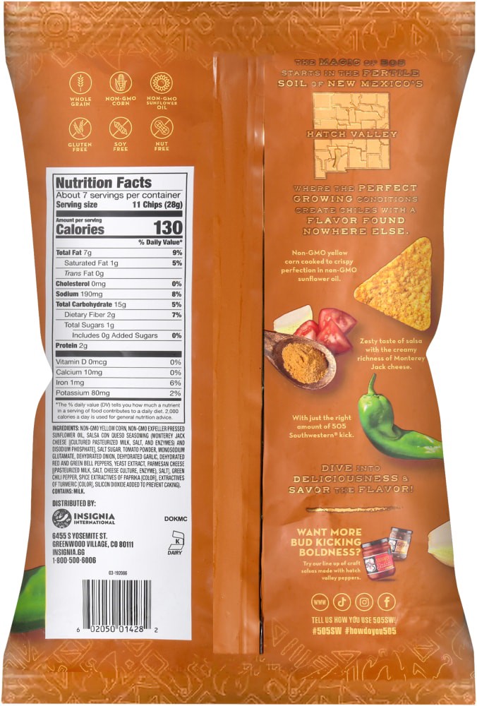 slide 5 of 5, 505 Southwestern Southwestern Whole Grain Salsa Con Queso Tortilla Chips 7 oz, 7 oz