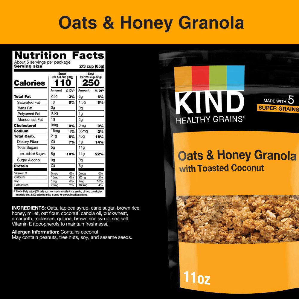 slide 6 of 6, KIND Healthy Grains Clusters Granola Oats & Honey with Toasted Coconut - 11 Oz, 11 oz