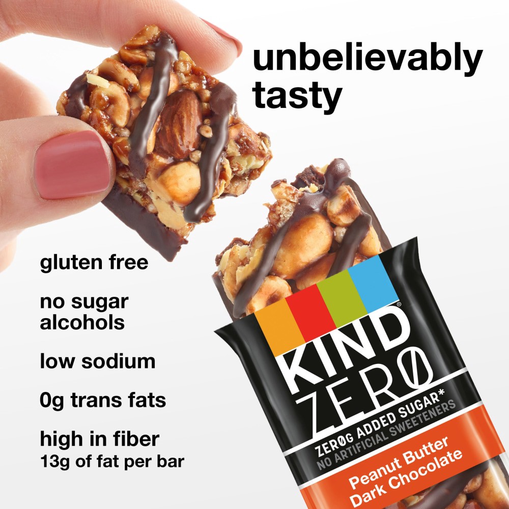 slide 3 of 6, KIND ZERO Peanut Butter Dark Chocolate Nut Bars, 5 ct