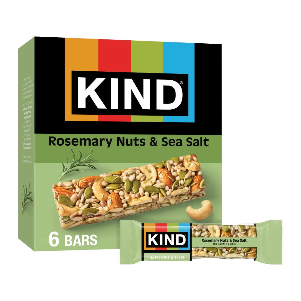 slide 5 of 5, KIND Savory Nut Bars, Gluten Free Snacks, Rosemary Nuts & Sea Salt, 8.4oz Box (6 Bars), 6 ct