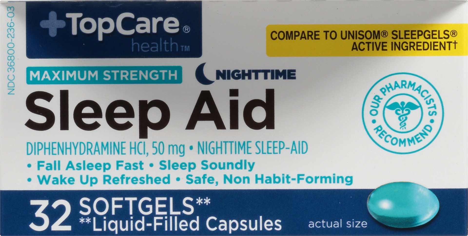 slide 2 of 6, TopCare Health Nighttime 50 mg Sleep Aid 32 Softgels, 32 ct