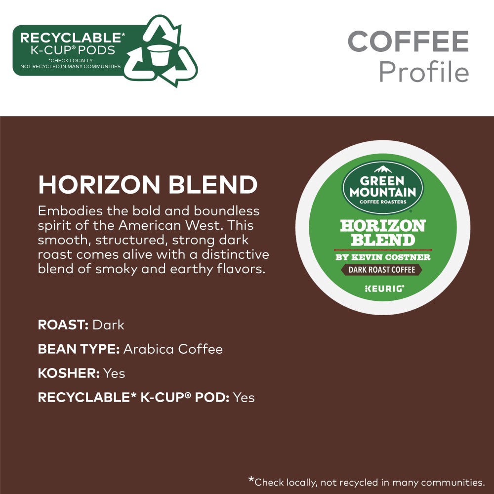slide 4 of 6, Green Mountain Coffee Roasters Horizon Blend Coffee by Kevin Costner, Single Serve Keurig K-Cup Pod- 10 ct, 10 ct