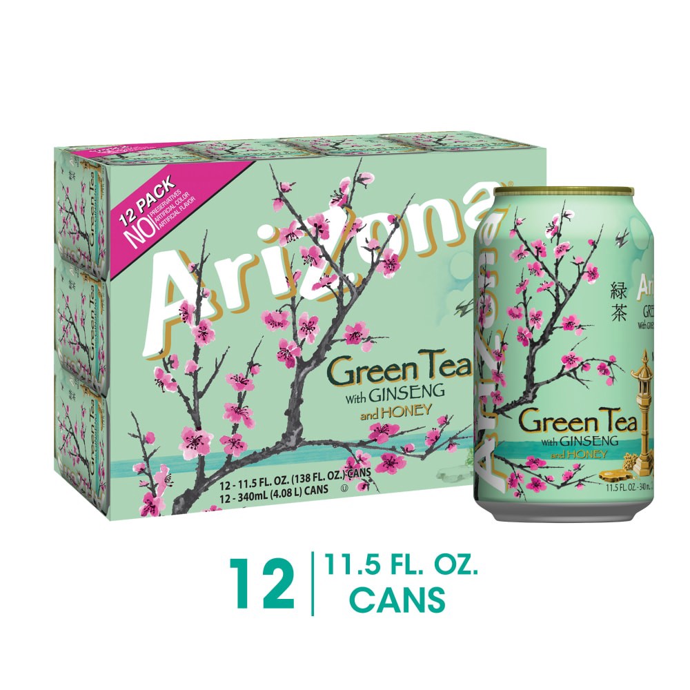 slide 2 of 4, AriZona Green Tea With Ginseng & Honey - 12 ct; 11.5 oz, 12 ct; 11.5 oz