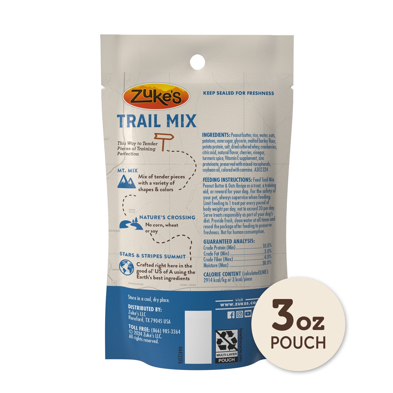 slide 3 of 7, Zuke's Trail Mix Pet Treats, Peanut Butter & Oats, 3 Oz, 3 oz