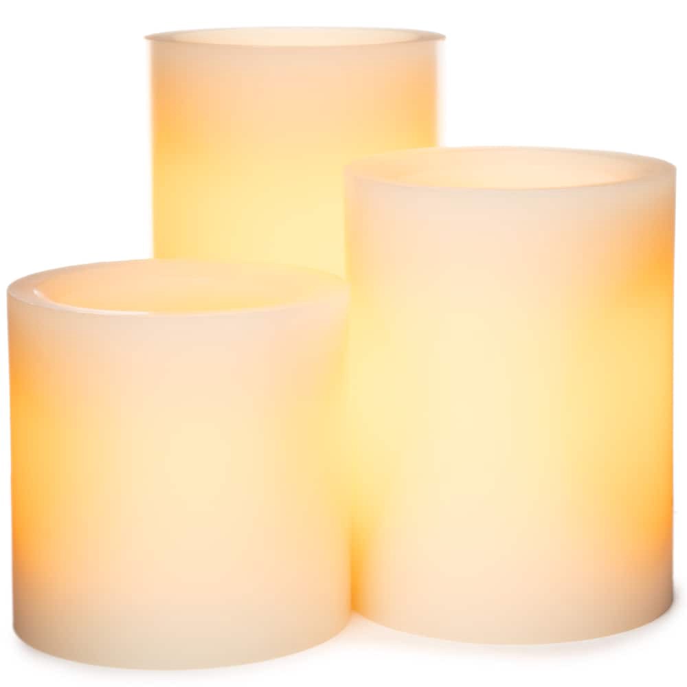 slide 2 of 6, Northern International Vanilla Wax Pillar Candle With Remote - Cream, 3 ct
