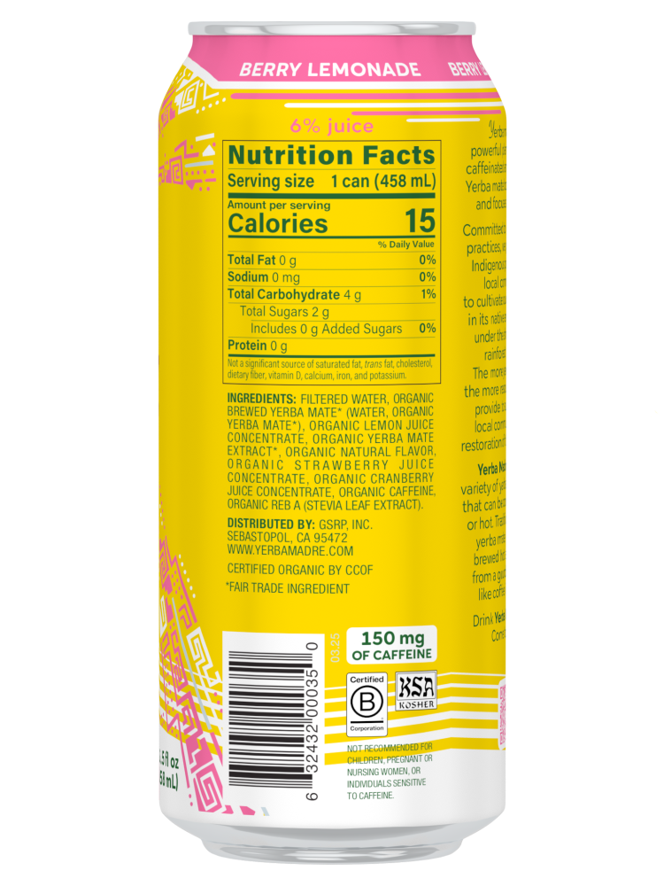 slide 3 of 3, Yerba Madre Organic Berry Lemonade Yerba Mate 15.5 fl oz, 15.5 fl oz