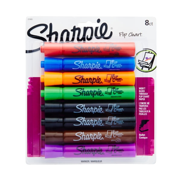 slide 1 of 8, Sharpie Flip Chart Markers, Assorted, Pack Of 8, 8 ct