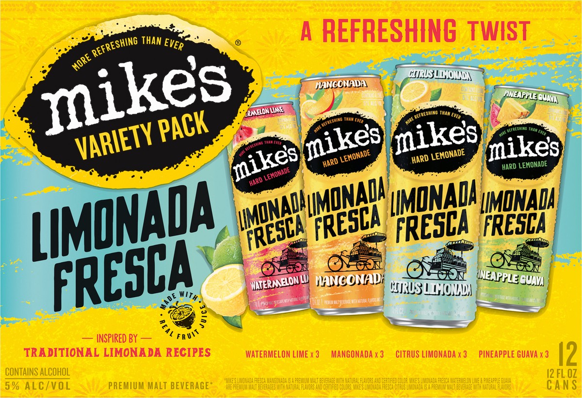 slide 3 of 11, Mike's Limonada Fresca Variety Pack 12 Pack, 12 ct; 12 oz