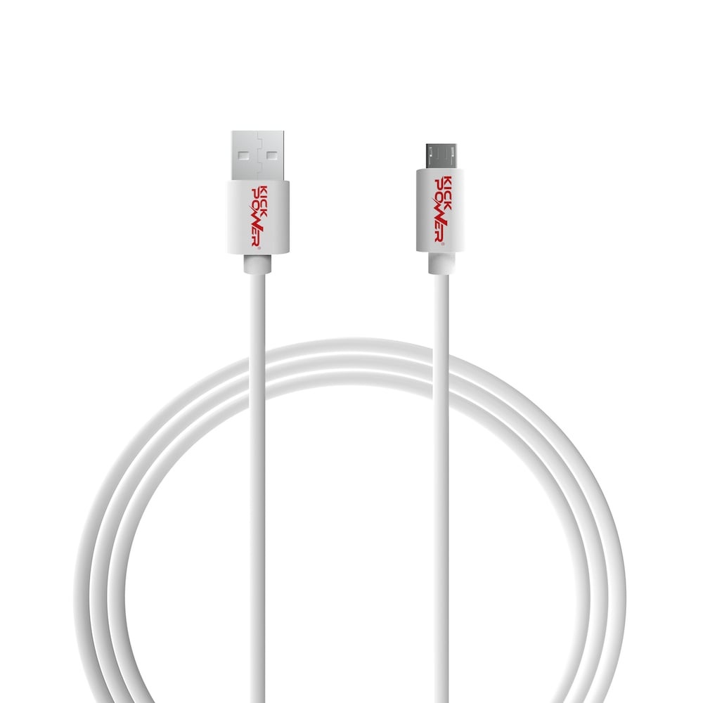 slide 1 of 1, Kickpower Micro Usb Cable - White, 3 ft