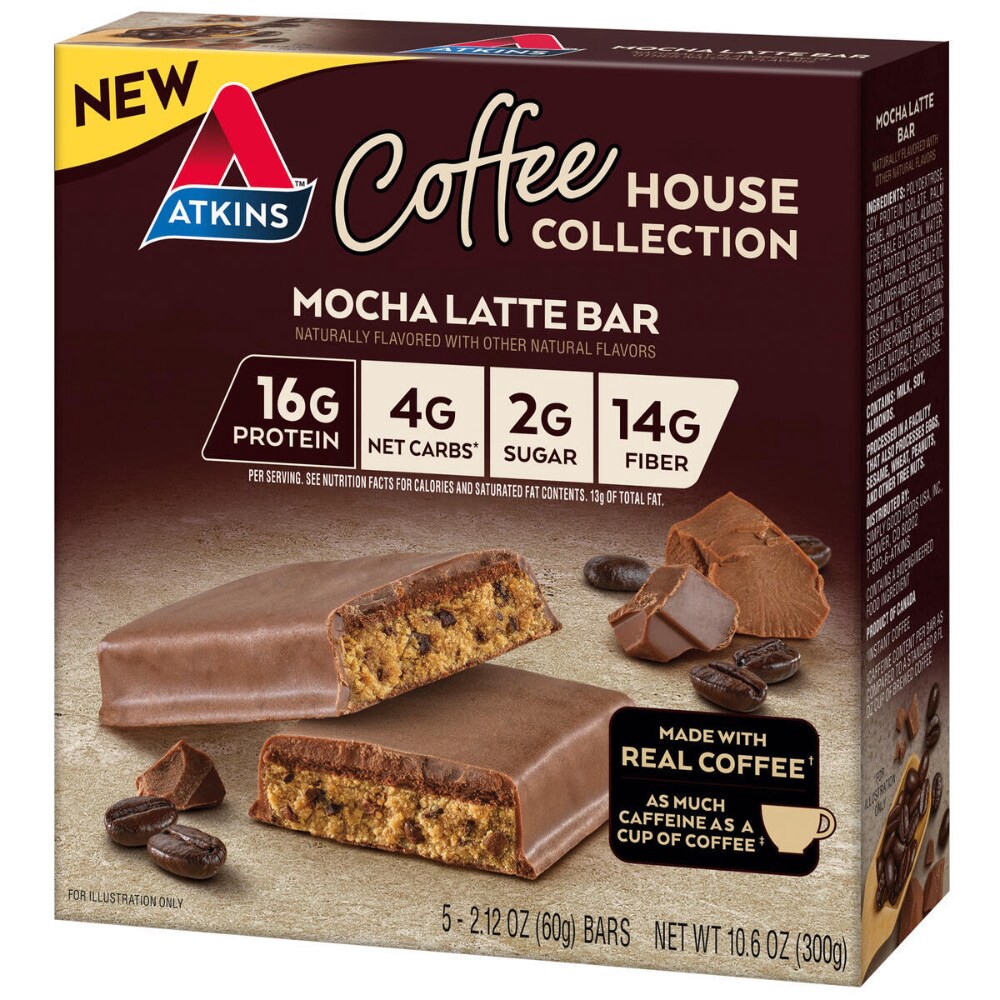 slide 4 of 4, Atkins Mocha Latte Meal Bars, 5-2.12 Oz, 10.6 oz