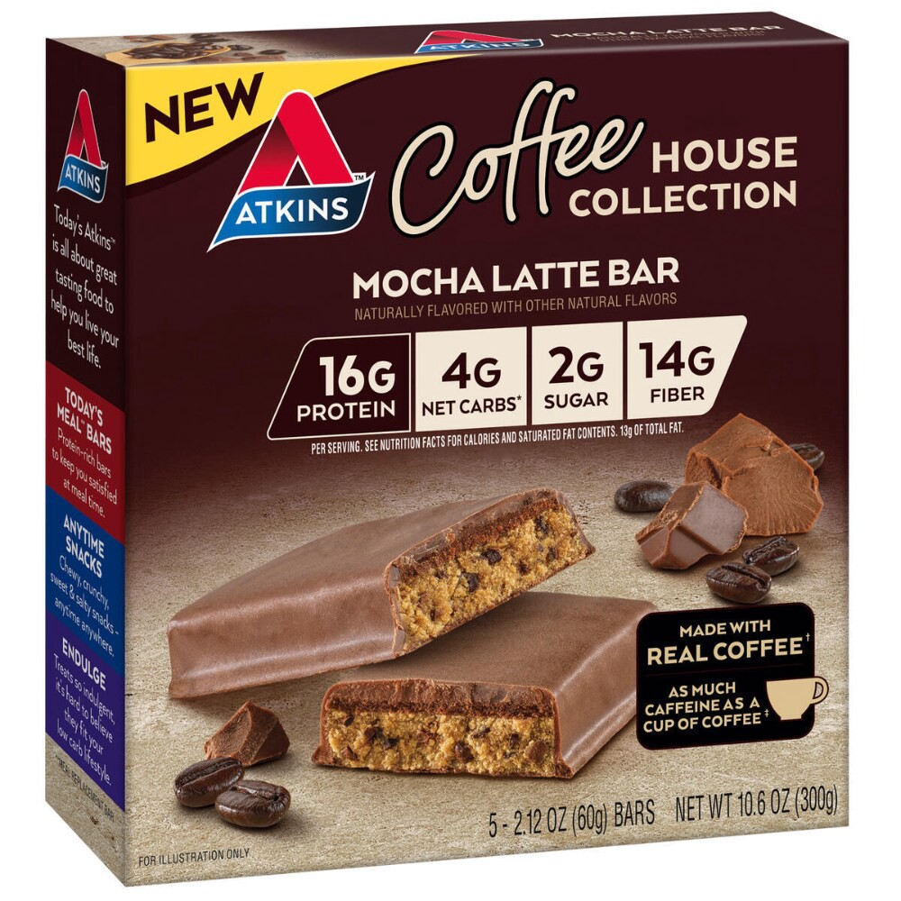 slide 3 of 4, Atkins Mocha Latte Meal Bars, 5-2.12 Oz, 10.6 oz