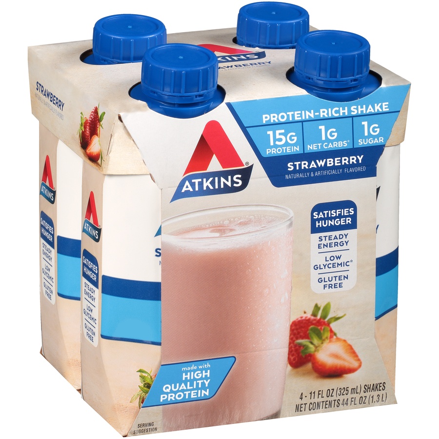 slide 2 of 8, Atkins Strawberry Protein-rich Shakes, 4 ct; 11 oz