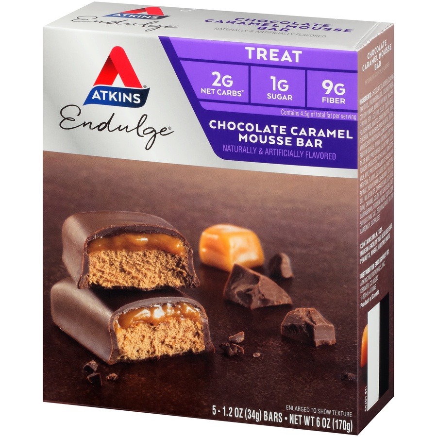slide 3 of 8, Atkins Endulge Chocolate Caramel Mousse Treat Bars, 5 ct; 1.2 oz
