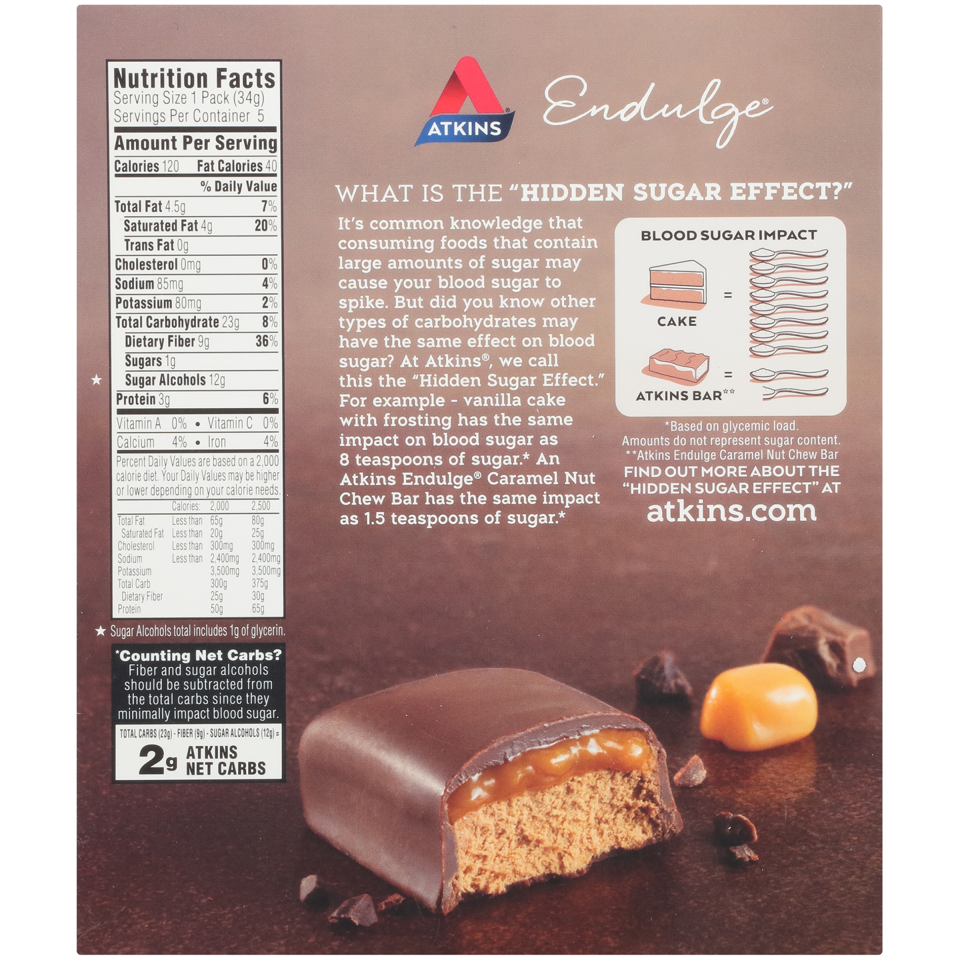 slide 6 of 8, Atkins Endulge Chocolate Caramel Mousse Treat Bars, 5 ct; 1.2 oz