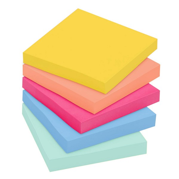 slide 2 of 7, Post-It Super Sticky Notes, 3" X 3", Summer Joy Collection, 90 Sheets Per Pad, Pack Of 5 Pads, 5 ct