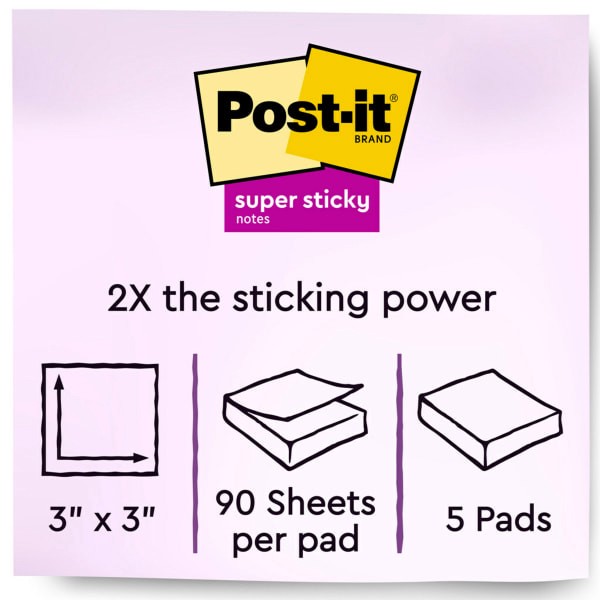 slide 6 of 7, Post-It Super Sticky Notes, 3" X 3", Summer Joy Collection, 90 Sheets Per Pad, Pack Of 5 Pads, 5 ct