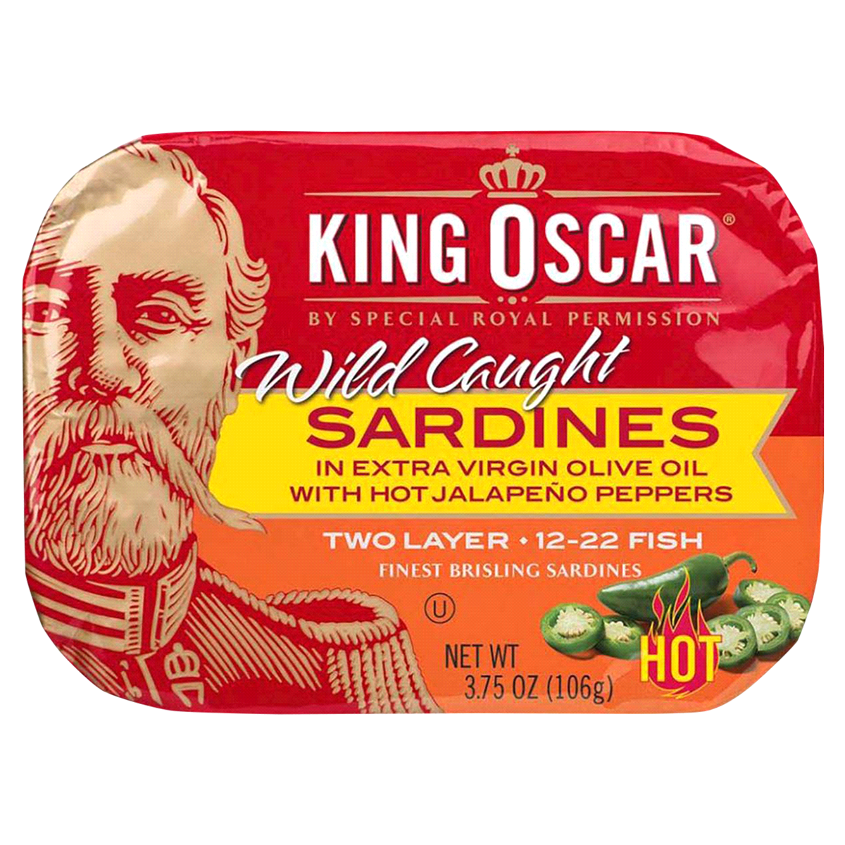 slide 1 of 2, King Oscar Wild Caught Sardines in Extra Virgin Olive Oil with Hot Jalapeno Peppers, 3 oz