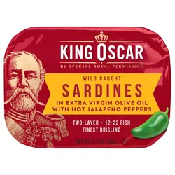 King Oscar Wild Caught Sardines in Extra Virgin Olive with Hot Jalapeño Peppers 3.75 oz