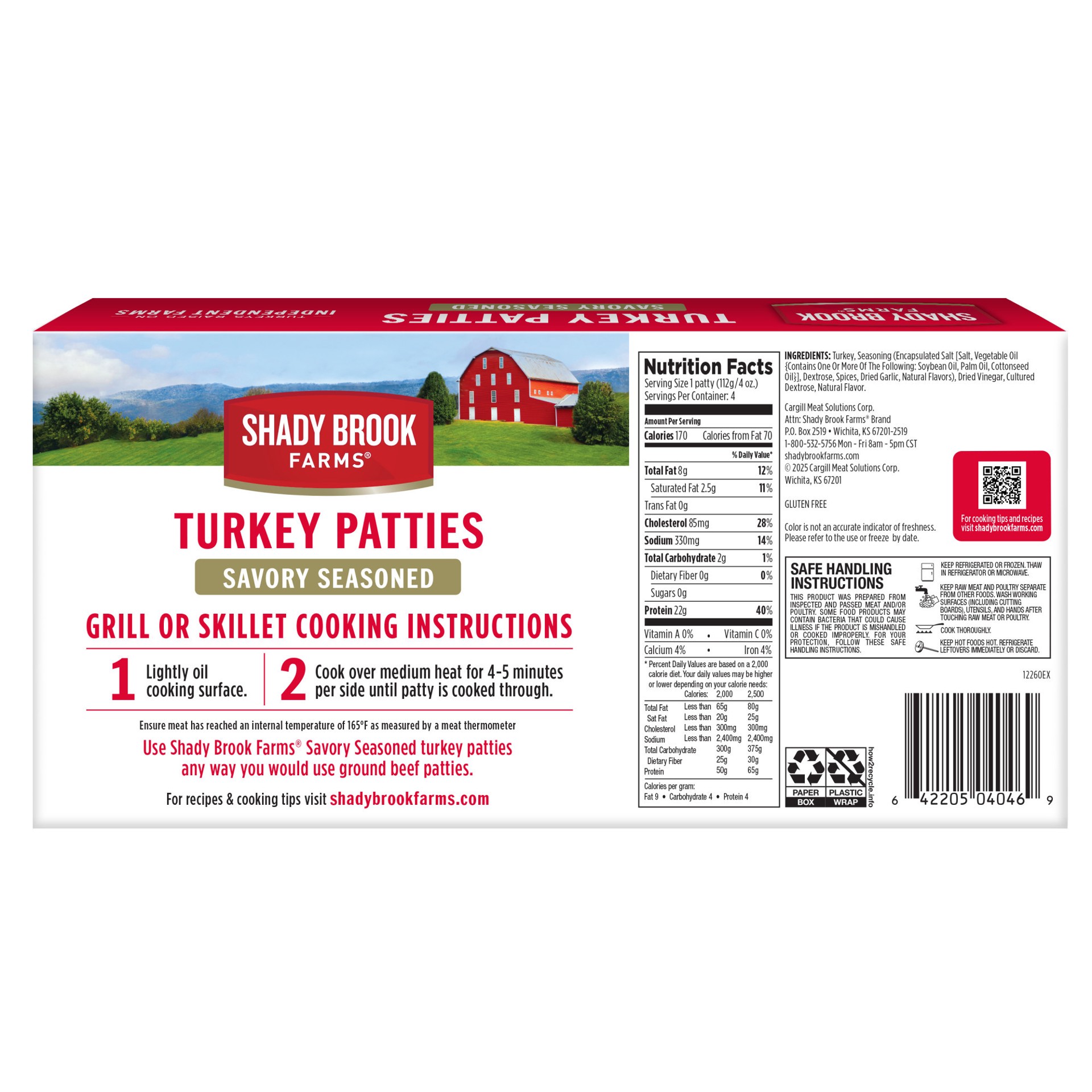 slide 5 of 5, Shady Brook Farms Savory Seasoned Turkey Patties, 4 per Carton, Fresh, 1 lb., 4 ct